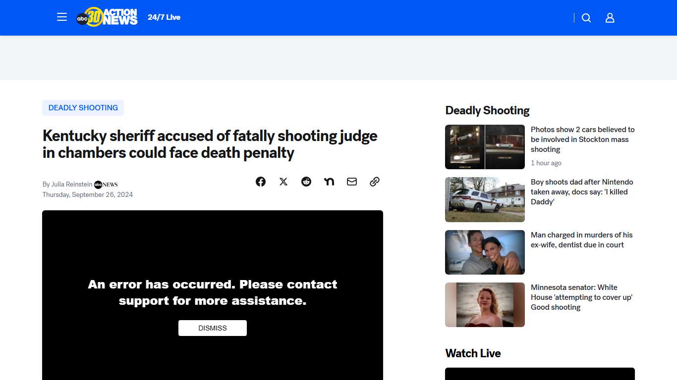 Kentucky sheriff accused of fatally shooting judge in chambers could face death penalty - ABC30 Fresno