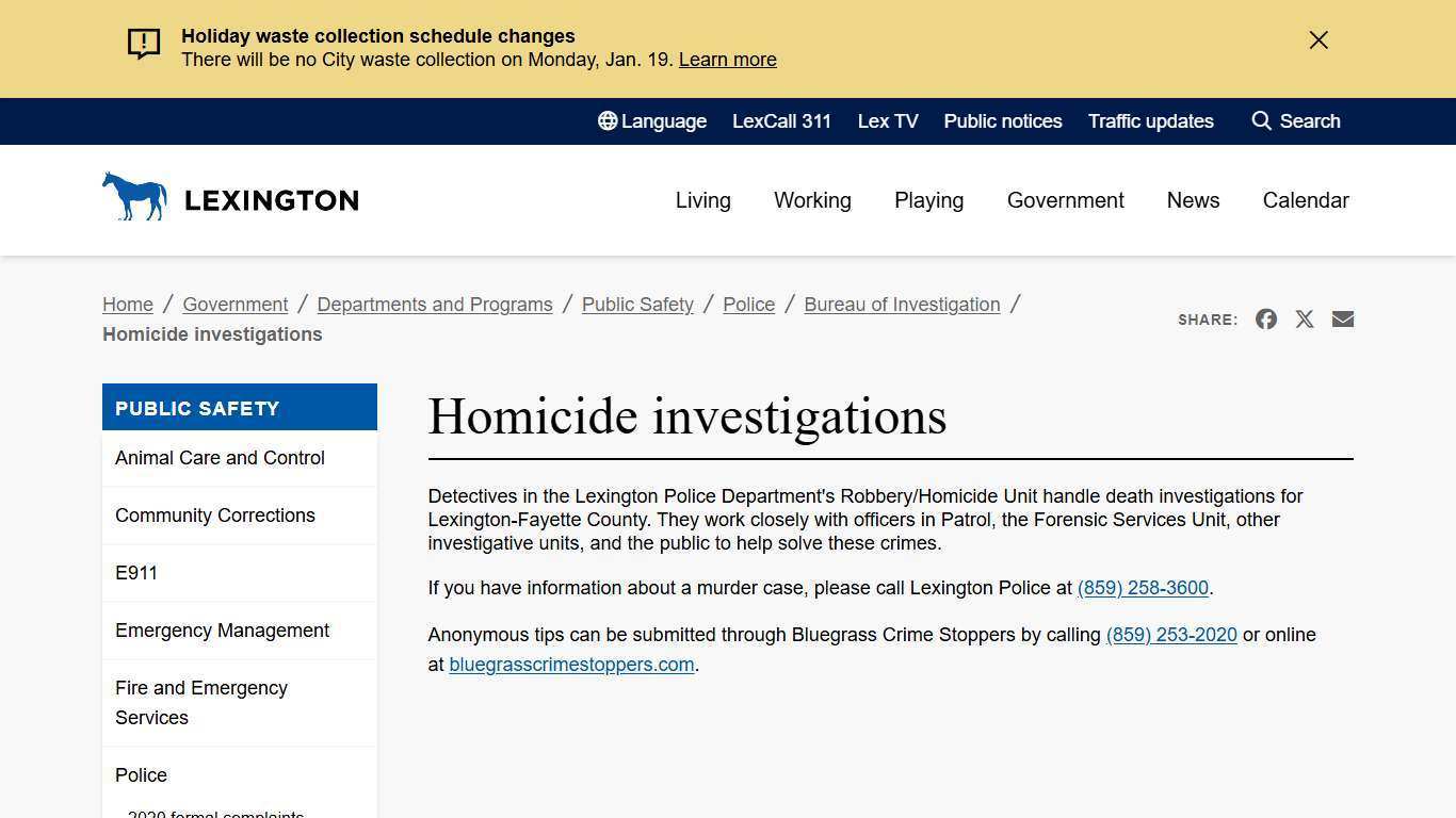 Homicide investigations | City of Lexington, Kentucky